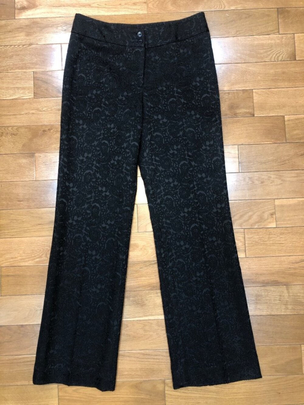 Vintage Harold's Black Floral Jacquard Wide Leg Trousers Pants Size 8 Whimsigoth
